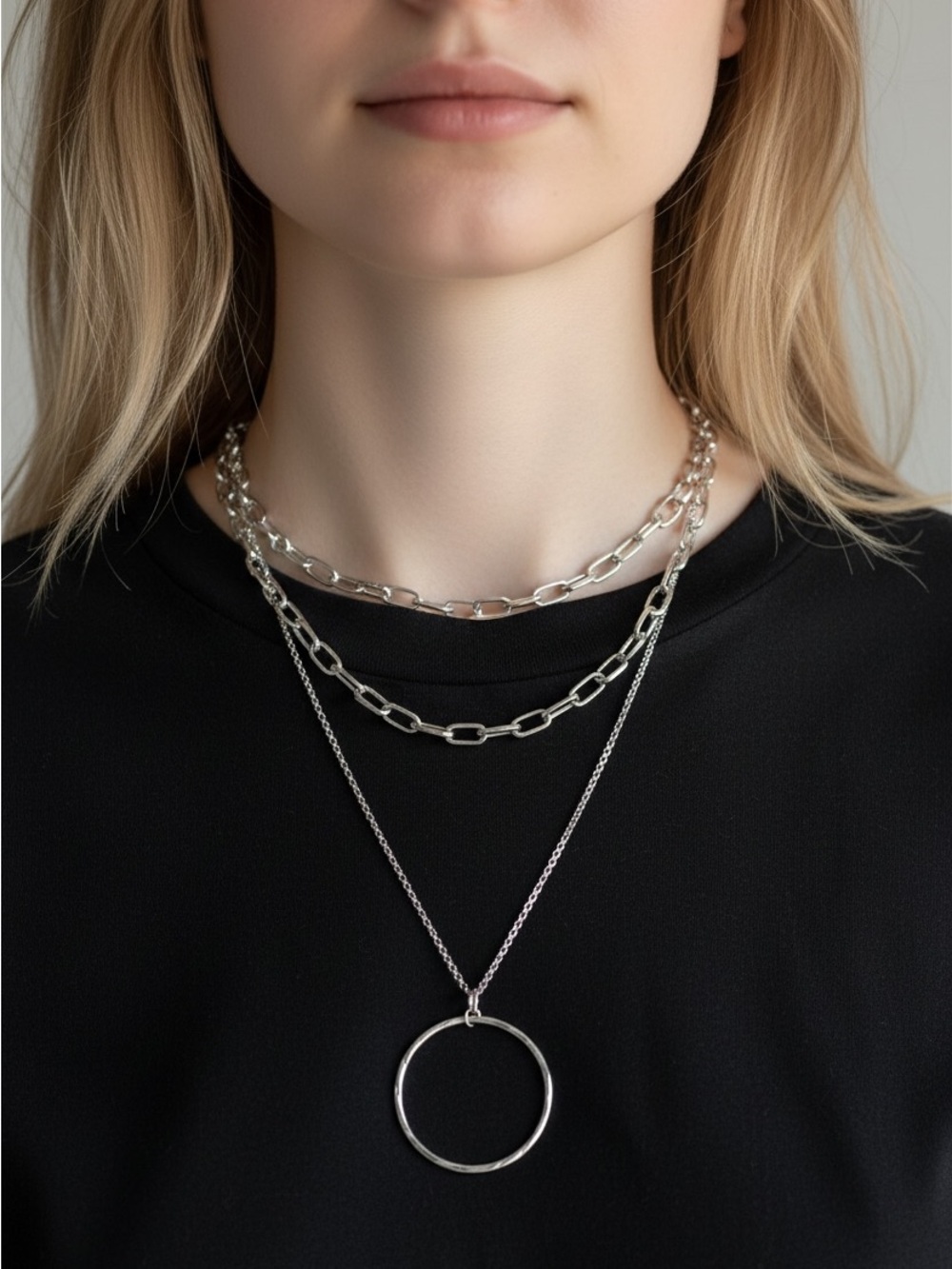 9/17 Silver Layered Circle Pendant Necklace - Women Jewelry